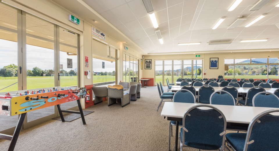 Saxton Football Pavilion Interior with tables and chairs